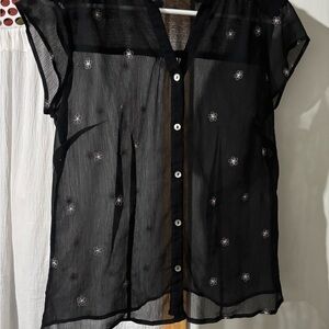 Liz Claiborne Black Sheer Embroidered Blouse